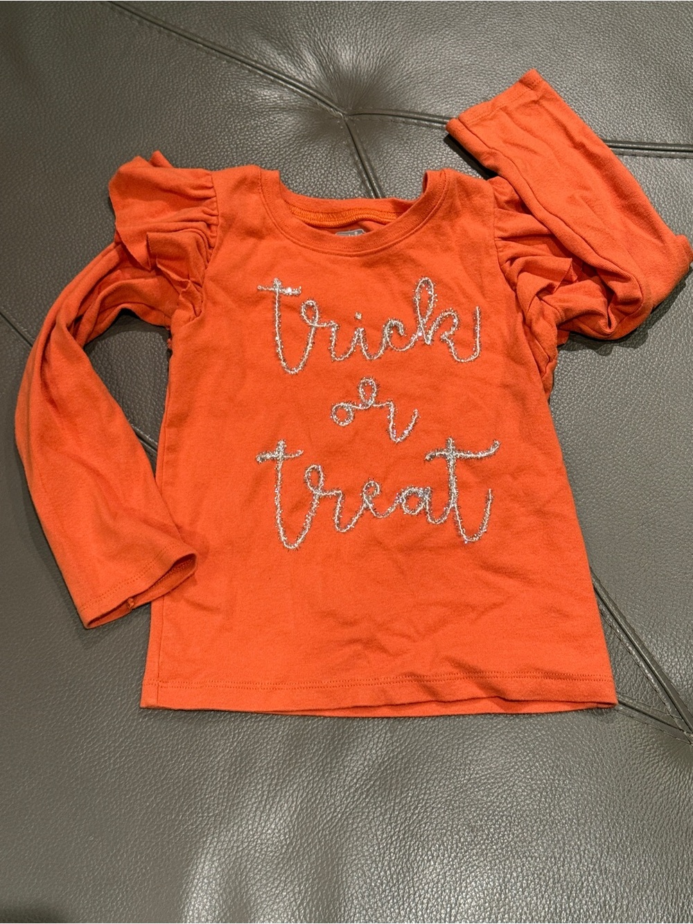 4-5T Mudpie Orange ‘Trick or Treat' Long-Sleeve Top tinsel, ruffles on sleeves